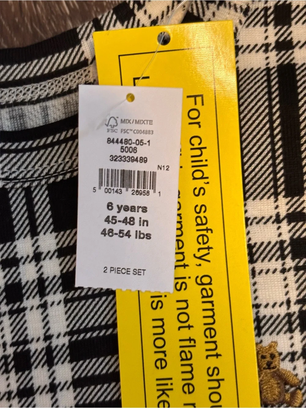 🌸 NWT GAP Organically Grown Cotton Black and White Plaid Pajamas Set Size 6 Year